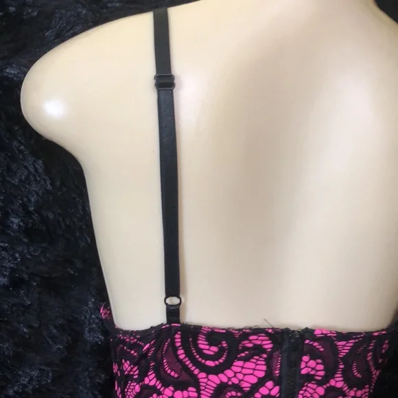 Pink & Black Lace Bodysuit with Bottom Closure - Picture 7 of 11
